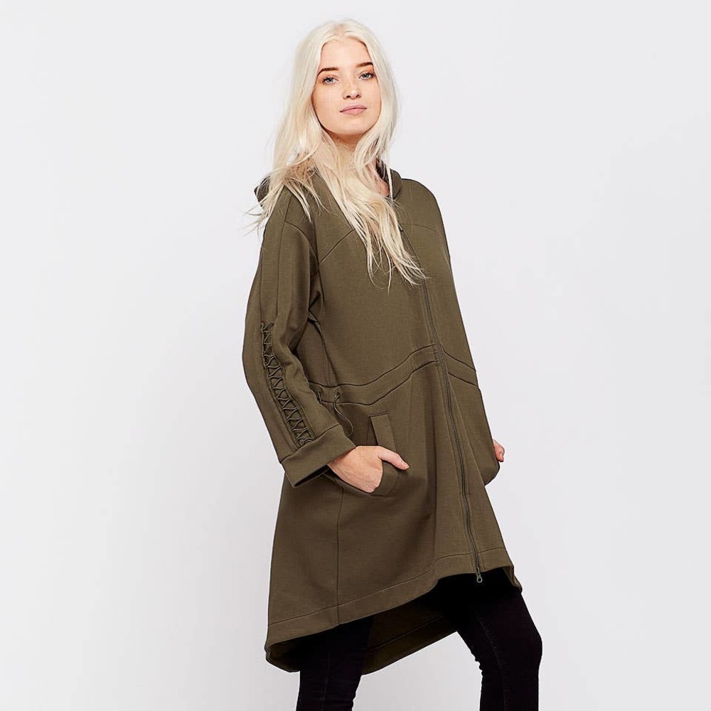 Puma Women's Lacing Midlayer Hoodie Jacket Zip Up Front Olive Green Size S